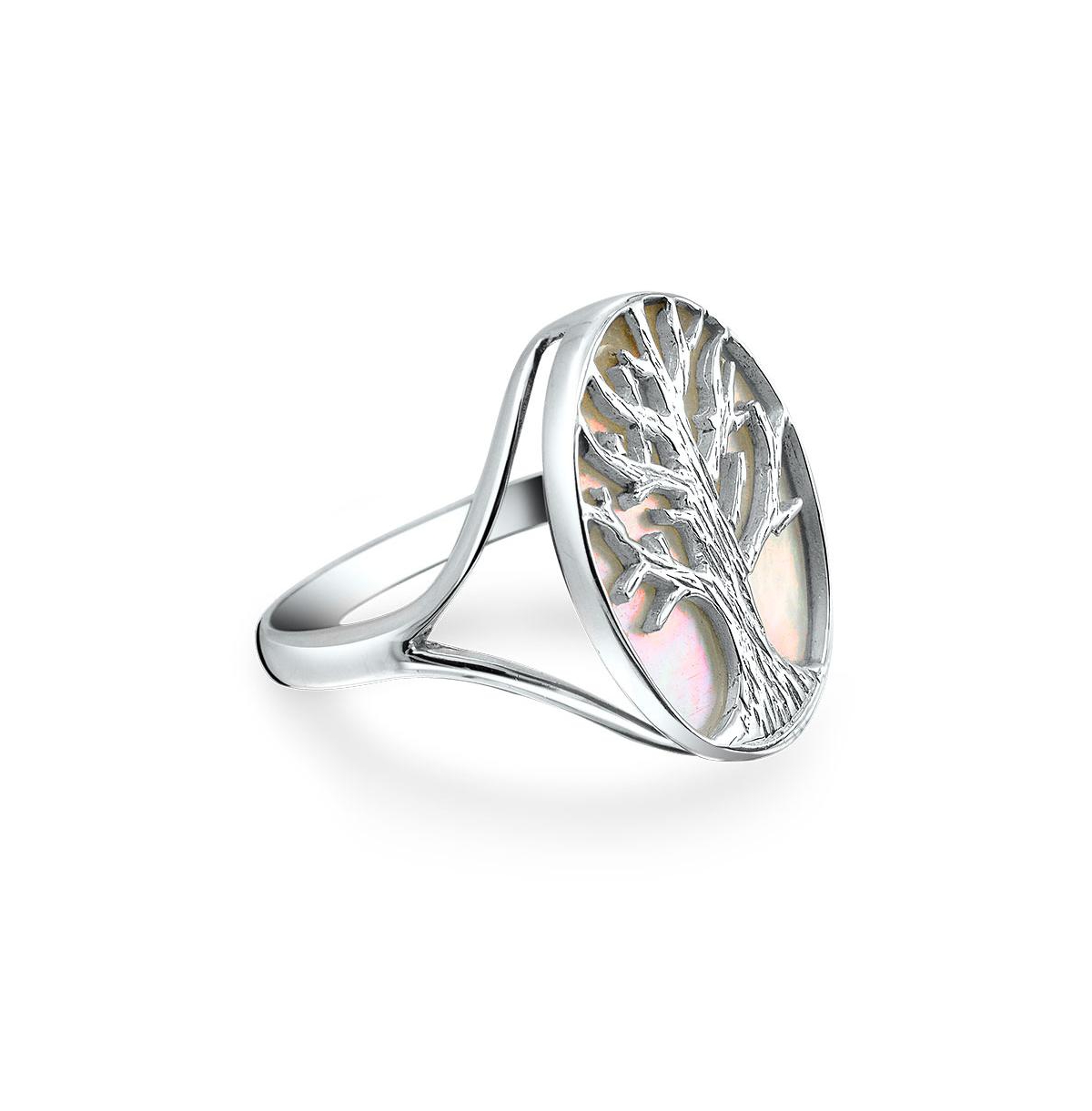 Bling Jewelry Large Statement Iridescent Oval Abalone RainbowMother of Pearl Family Wishing Tree Of Life Ring For Women Wife .925 Sterling Silv