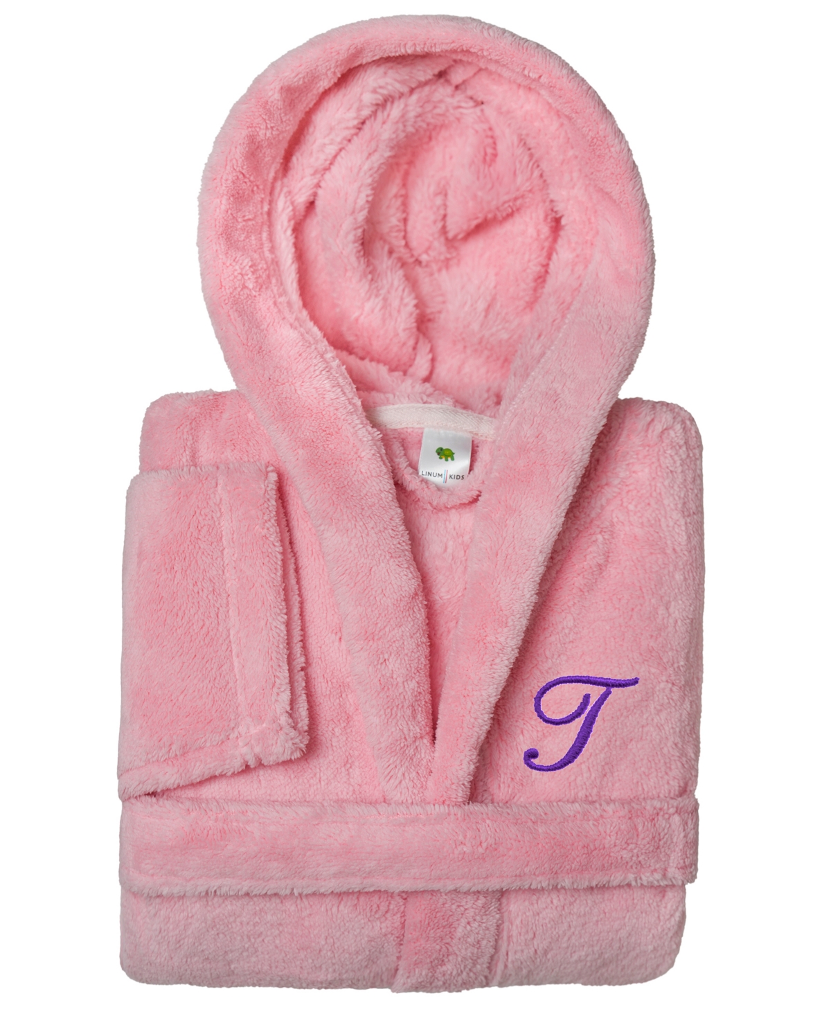 Linum Home Personalized Kids Super Plush Hooded Bathrobe In T Pink,purple