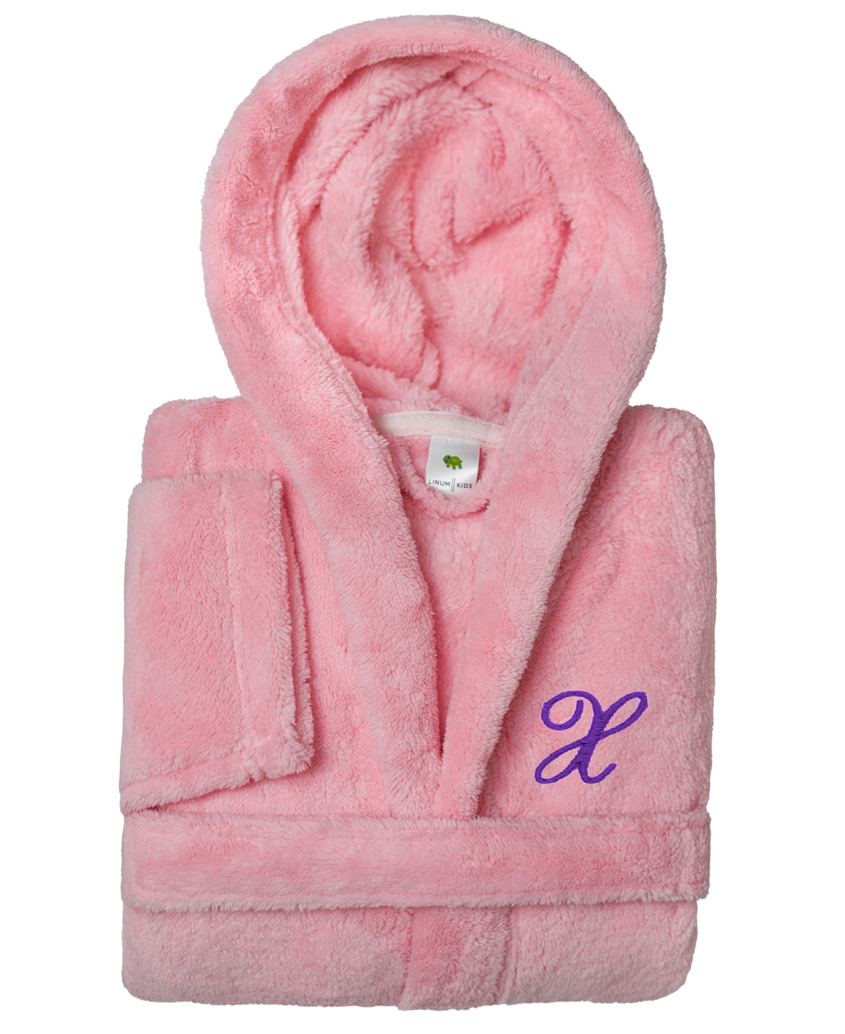 Linum Home Personalized Kids Super Plush Hooded Bathrobe In X Pink,purple