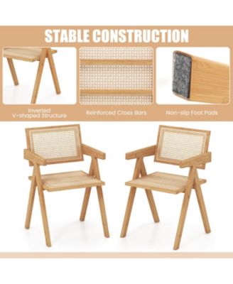 Set of 2 Rattan Accent Chairs with Natural Bamboo Frame