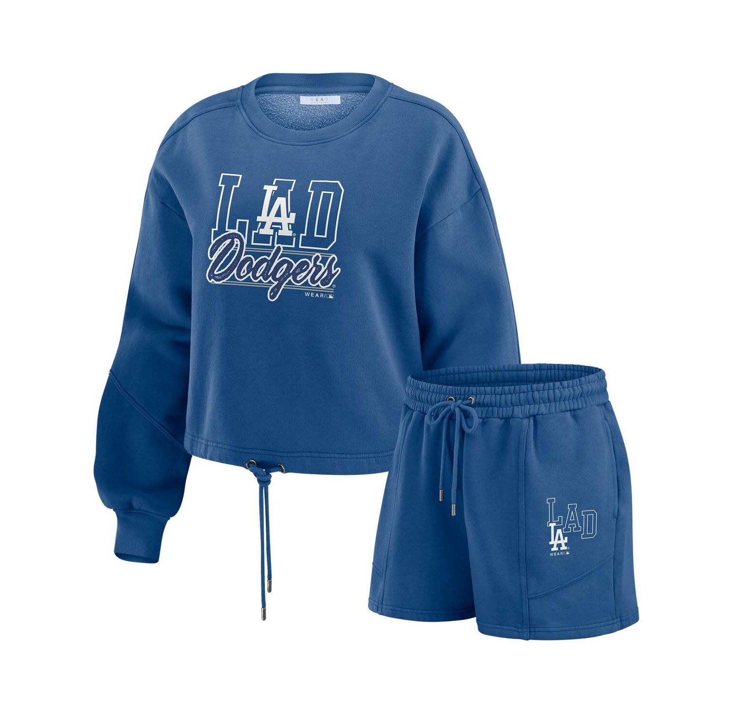 Women's Navy Los Angeles Dodgers Washed Fleece Sweatshirt Shorts Lounge Set