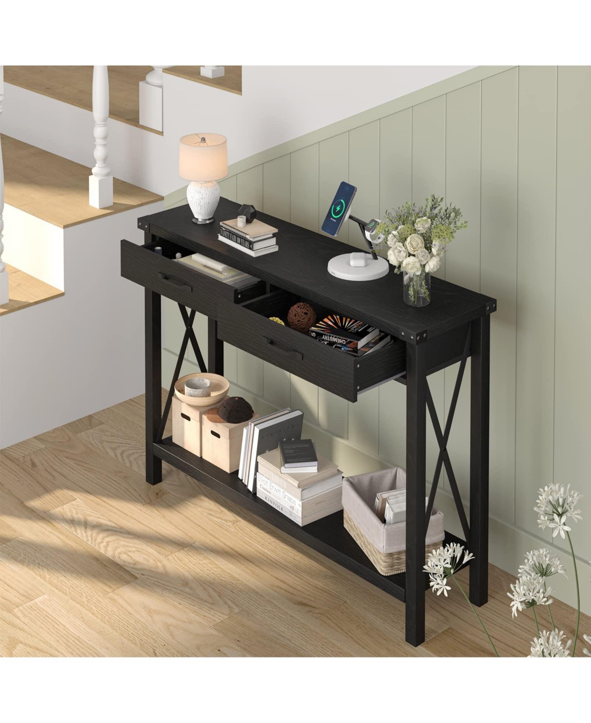 gaomon Console Table with 2 Drawers, Farmhouse Sofa Table with Storage Shelf