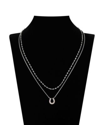 Mother of Pearl Horseshoe Layered Necklace and Cubic Zirconia Hoop Earring Set