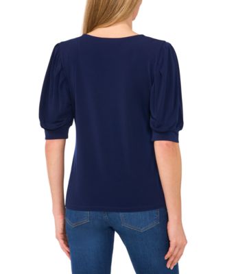 Women's Shirred Scoop-Neck 3/4-Sleeve Knit Top