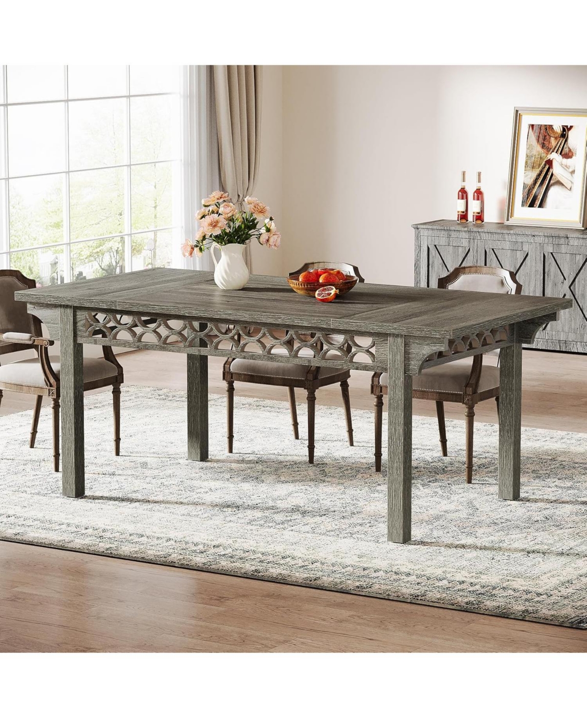 Tribesigns Farmhouse Dining Table for 6-8, 70.86-Inch Rectangle Wood Kitchen Table, Long Rustic Dinner Table for Kitchen & Dining Room