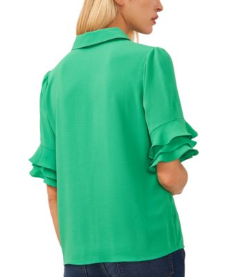 Women's Button-Front Ruffled 3/4-Sleeve  Blouse