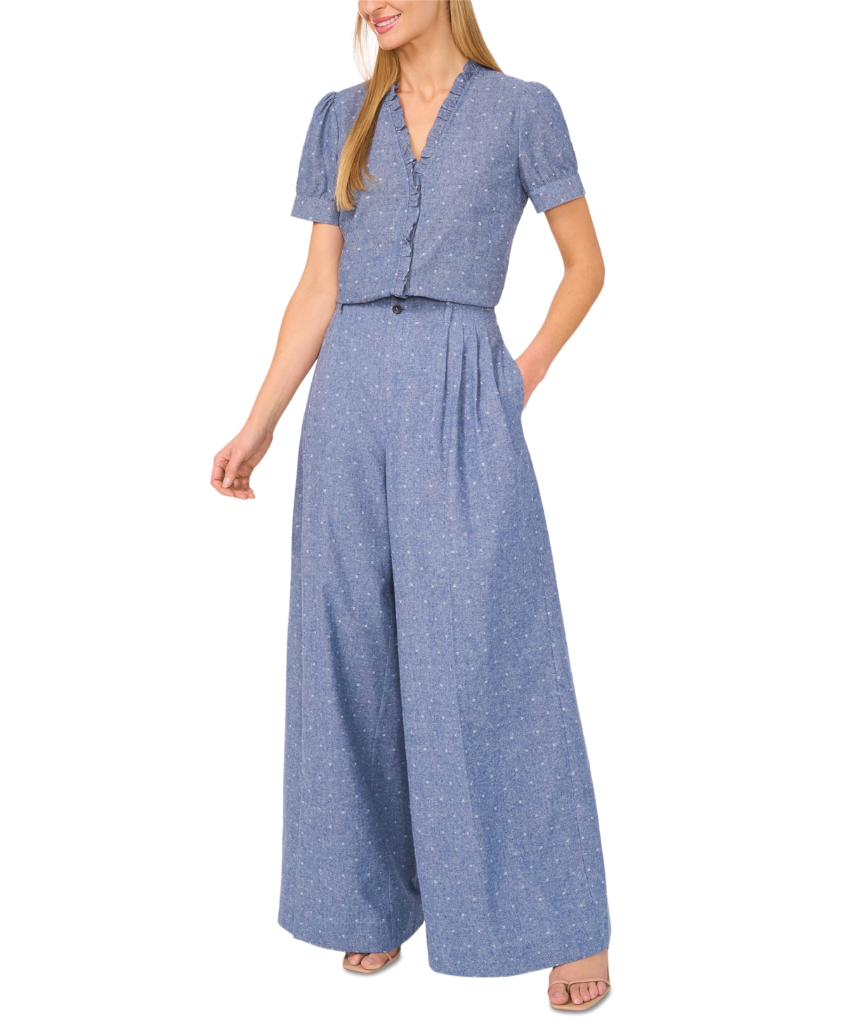 Cece Pleated Wide Leg Pants In Niagara Blue