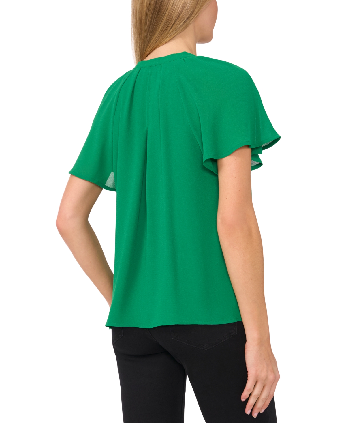 Shop Cece Women's Raglan Flutter-sleeve Pleated Bow Blouse In Lush Green