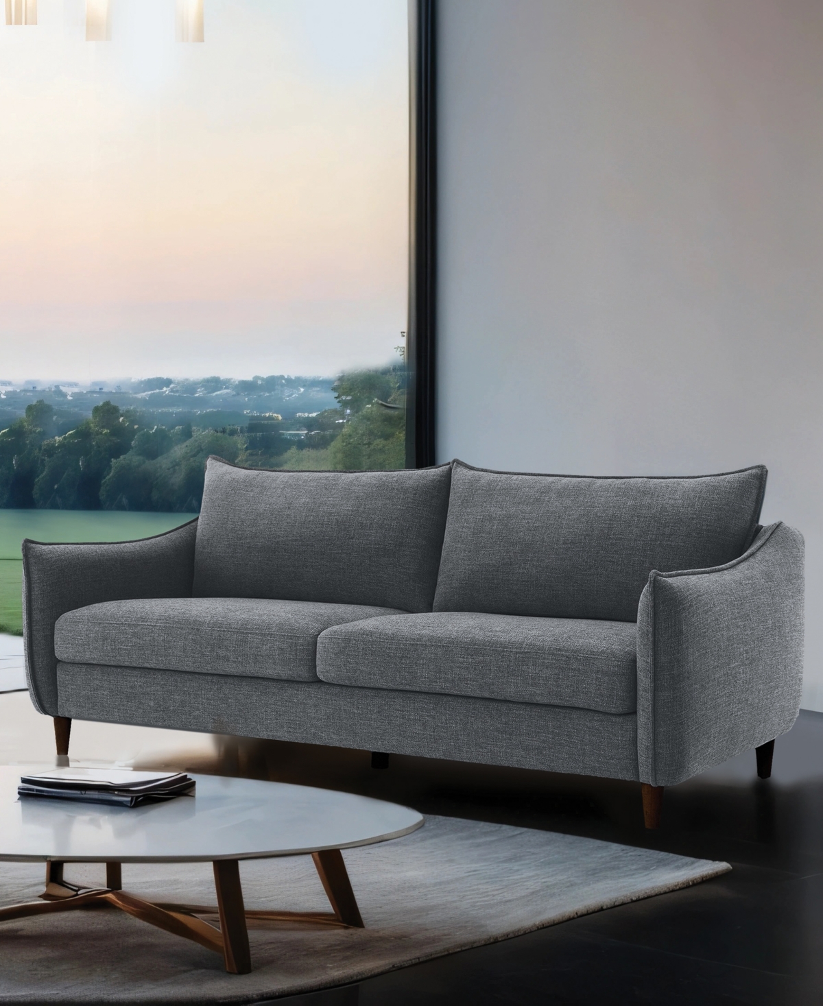 Furniture Of America 85" Lacy Chenille Slope Arm Sofa In Gray
