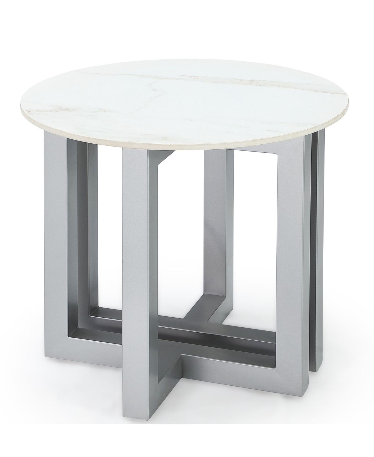 Macy's Emila 24" Round Sintered Stone Mix And Match End Table In Stone White,silver Sky