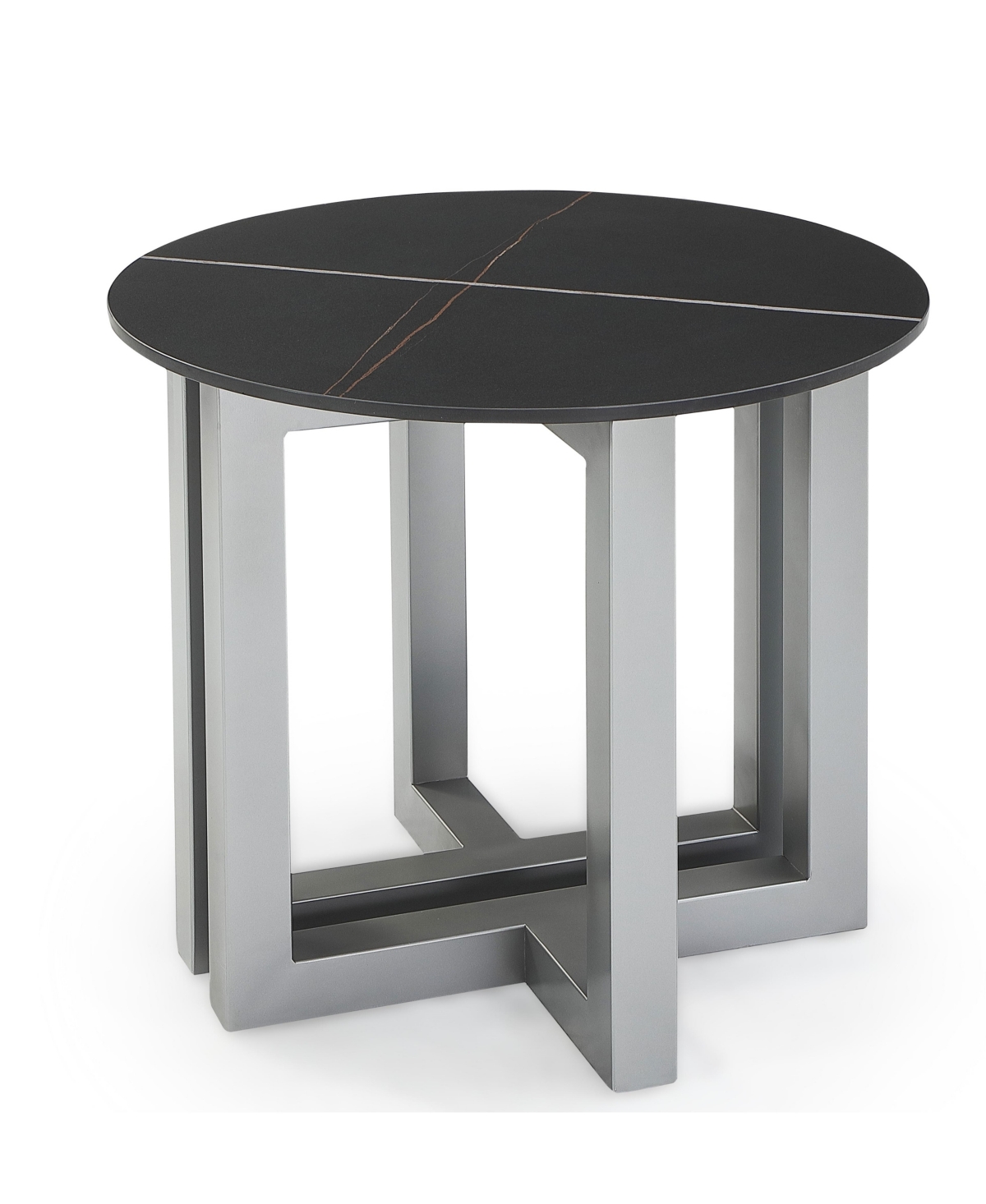 Macy's Emila 24" Round Sintered Stone Mix And Match End Table In Stone Black,silver Sky