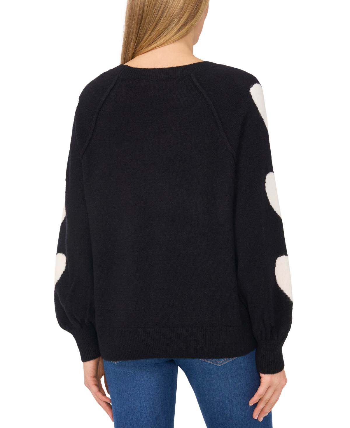 CeCe Women's Heart-Print Raglan Sleeve Crewneck Sweater