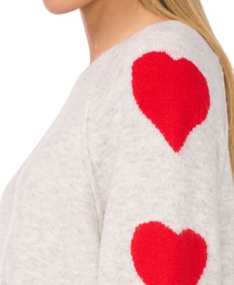 Women’s Valentine's Crewneck Heart-Print Raglan Long-Sleeve Sweater
