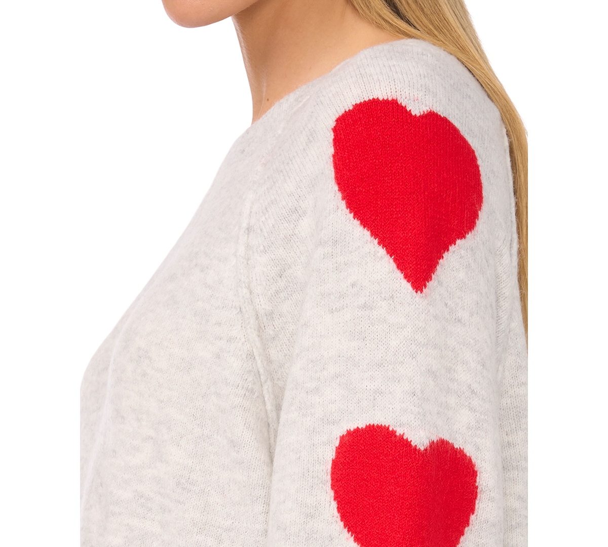 Cece Women's Heart-print Raglan Sleeve Crewneck Sweater In Silver Heather