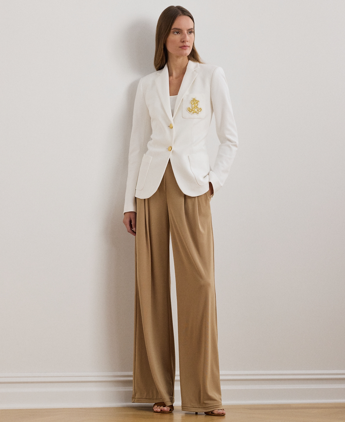 Shop Ralph Lauren Plus Size Stretch Jersey Wide-leg Pants In Classic Camel