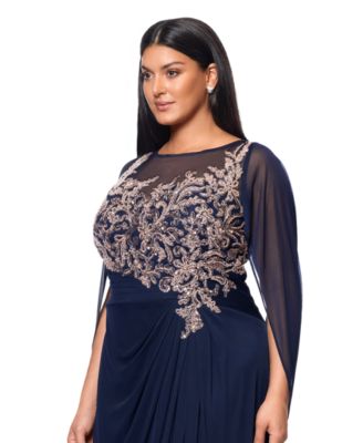 Plus Size Floral-Appliqu&eacute; Cape-Sleeve Gown 