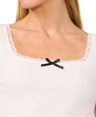 Women's Lace-Trim Square-Neck Short-Sleeve Top