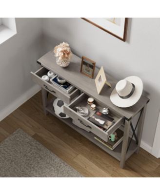 Console Table with 2 Drawers, Farmhouse Sofa Table with Storage Shelf, Accent Wood Entryway Table
