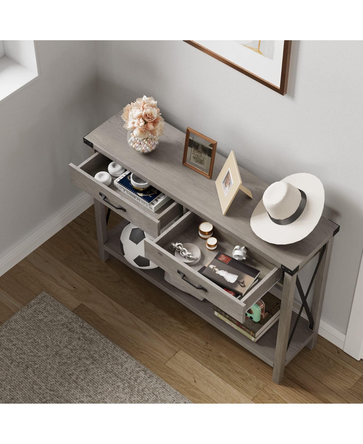 gaomon Console Table with 2 Drawers, Farmhouse Sofa Table with Storage Shelf, Accent Wood Entryway Table