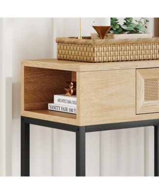 Console Table, Sofa Tables Rattan Entryway Table with Storage Drawer