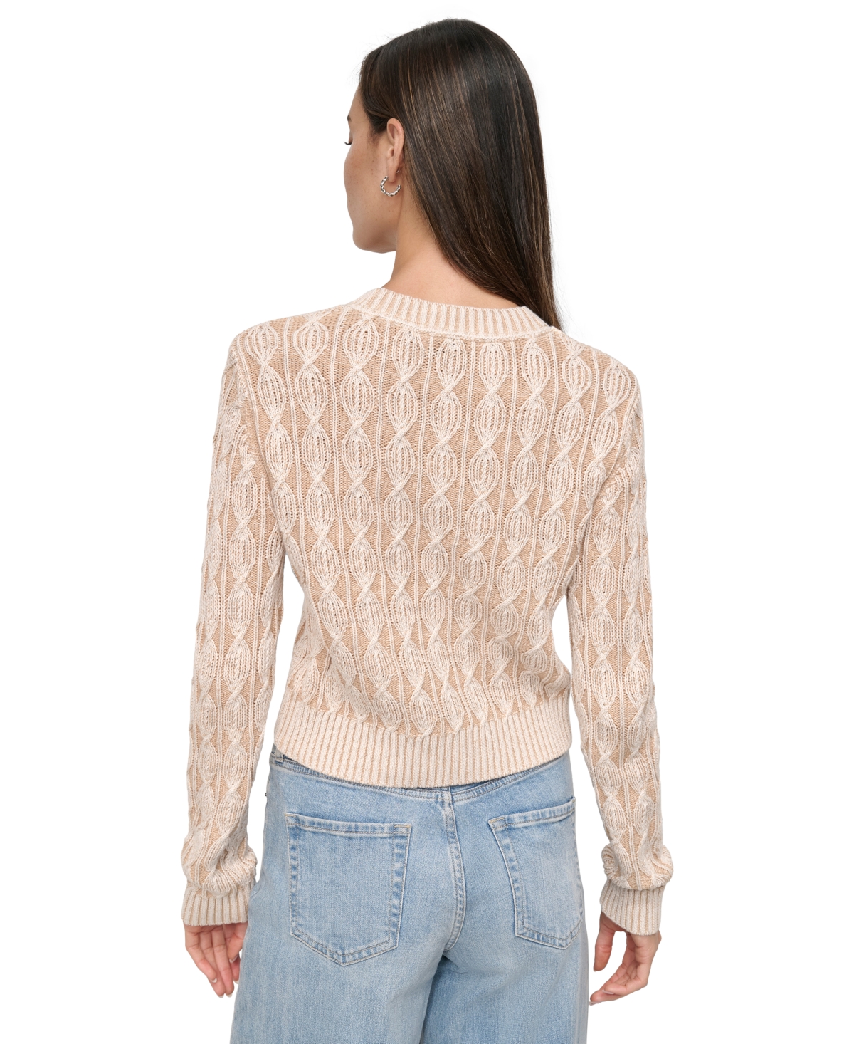 DKNY JEANS WOMEN'S LONG-SLEEVE COTTON CABLE-KNIT CREWNECK SWEATER 