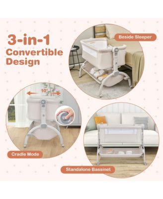 3-in-1 Portable Baby Bassinet Bedside Sleeper Cradle with Mattress& Storage Basket
