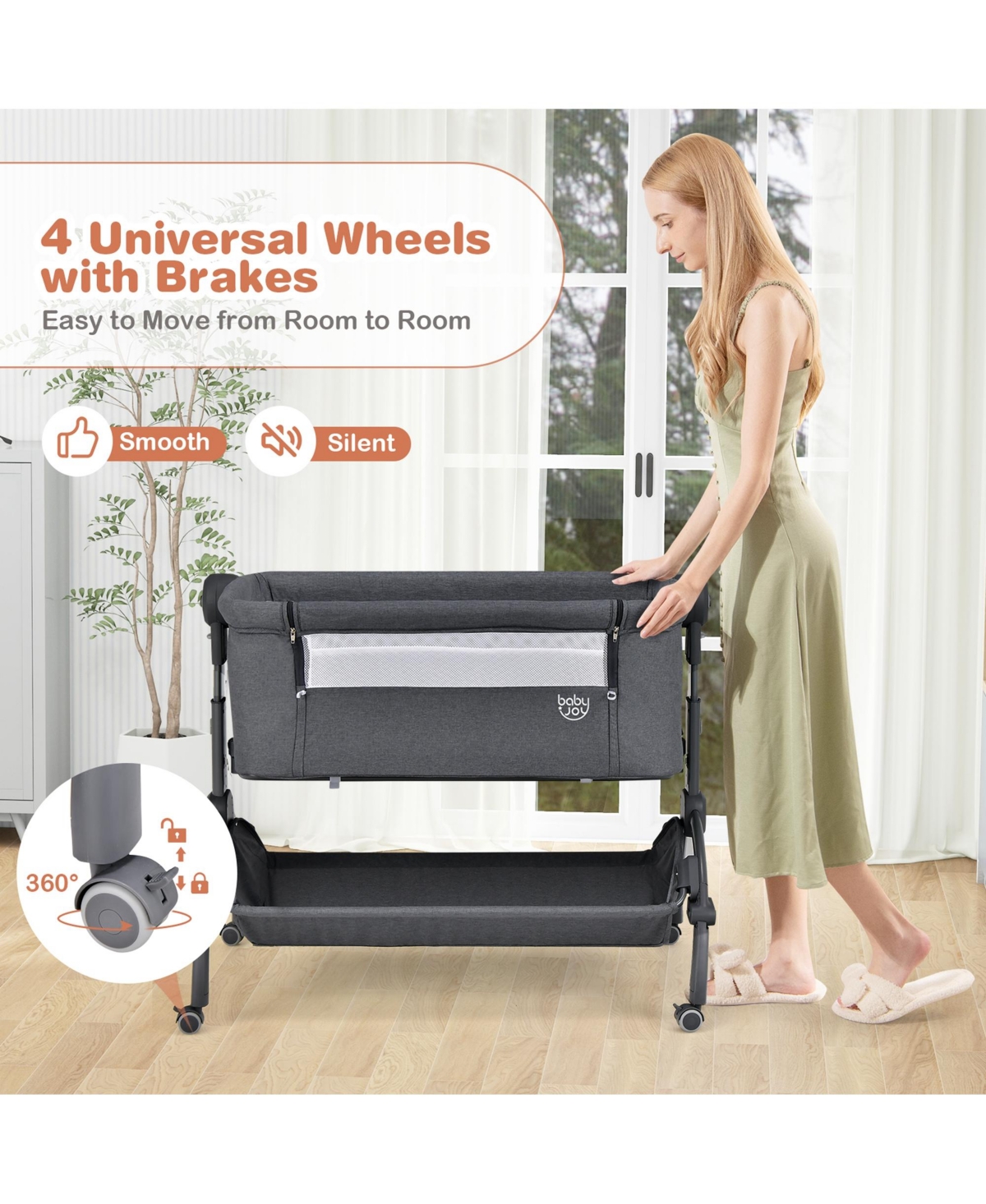 Costway 3-in-1 Portable Baby Bassinet Bedside Sleeper Cradle with Mattress& Storage Basket