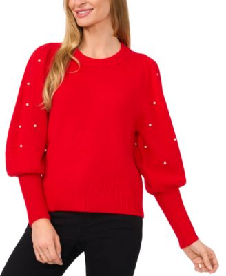 Women's Embellished-Sleeve Crewneck Sweater 