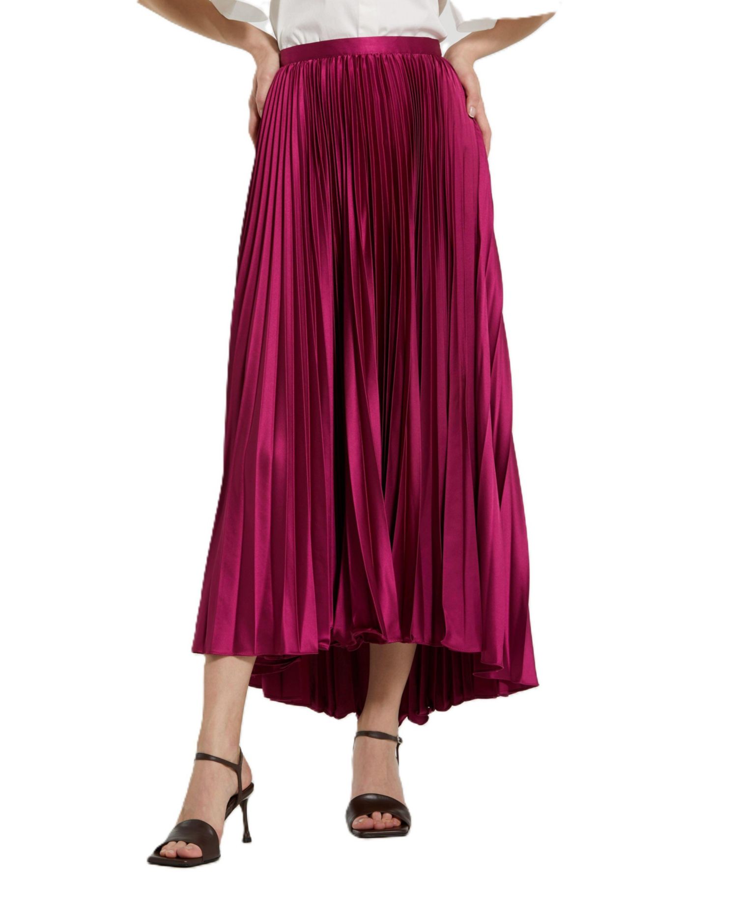 Women's Long Pleated Satin Evening Skirt