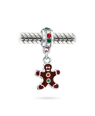 Christmas Charm Bead Gingerbread Man Cookie Brown Enamel Sterling Silver Bracelet