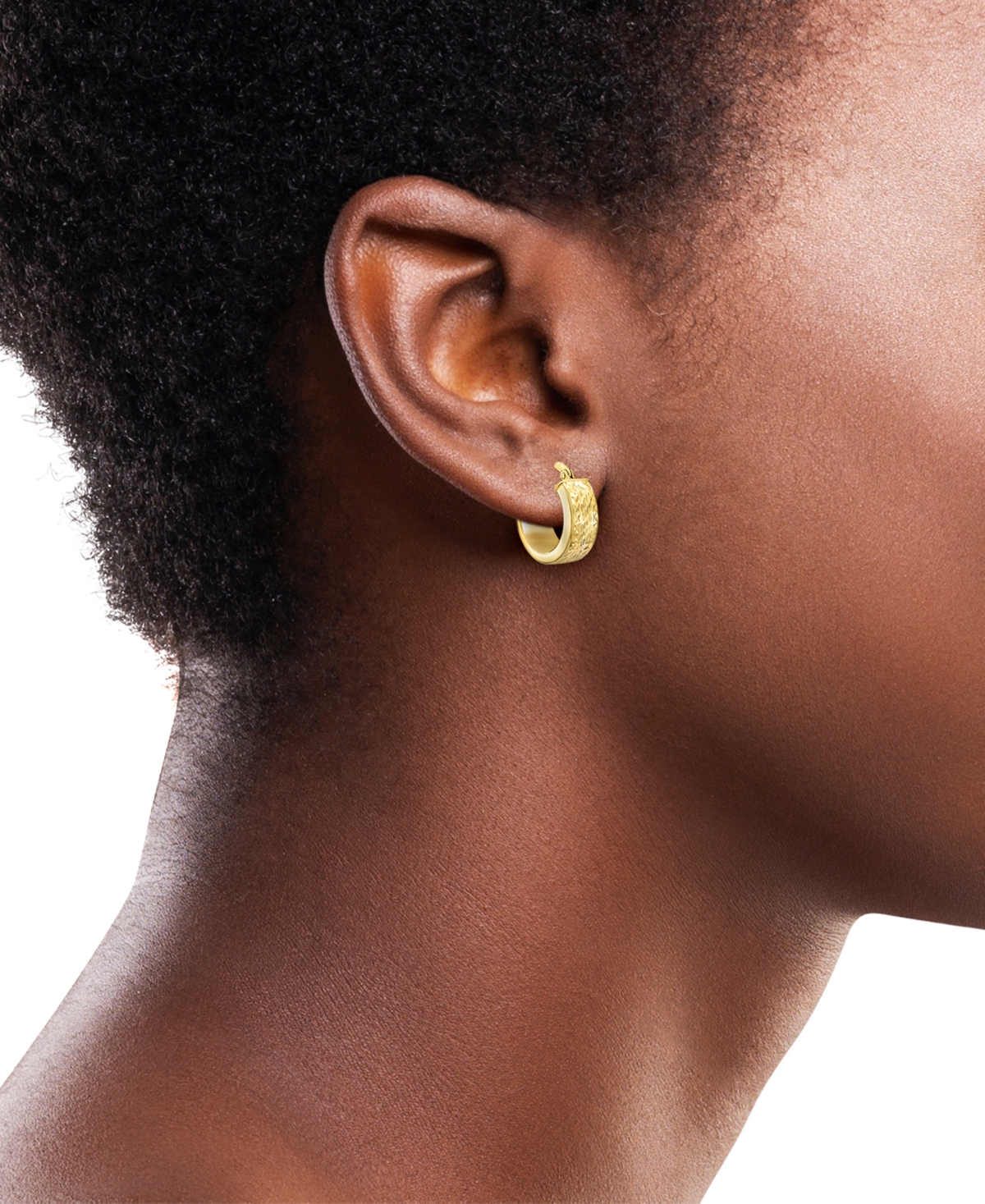 Macy's Polished Diamond Cut Extra-small Huggie Hoop Earrings In 14k Yellow Gold, 3/8" In Gold