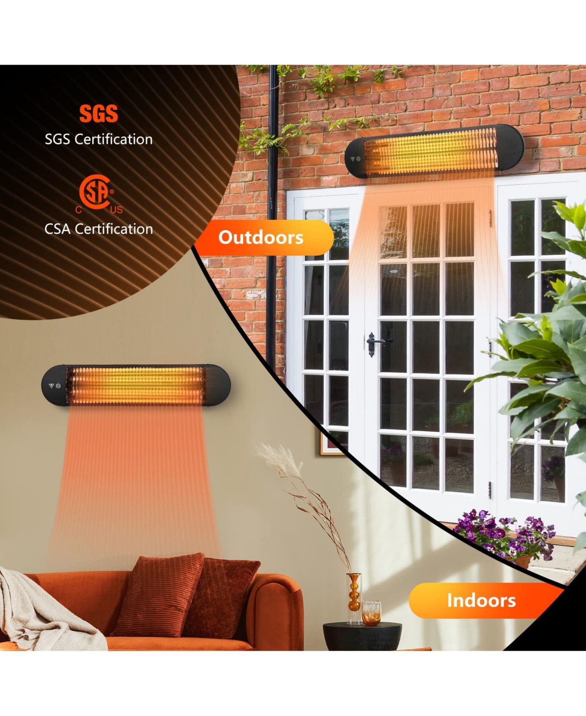 Sugift 750W/1500W Wall Mounted Infrared Heater with Remote Control