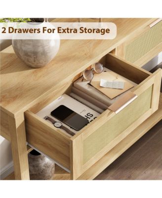 Entryway Table with 2 Drawers, Console Table for Entryway, Wood Sofa Table with Storage