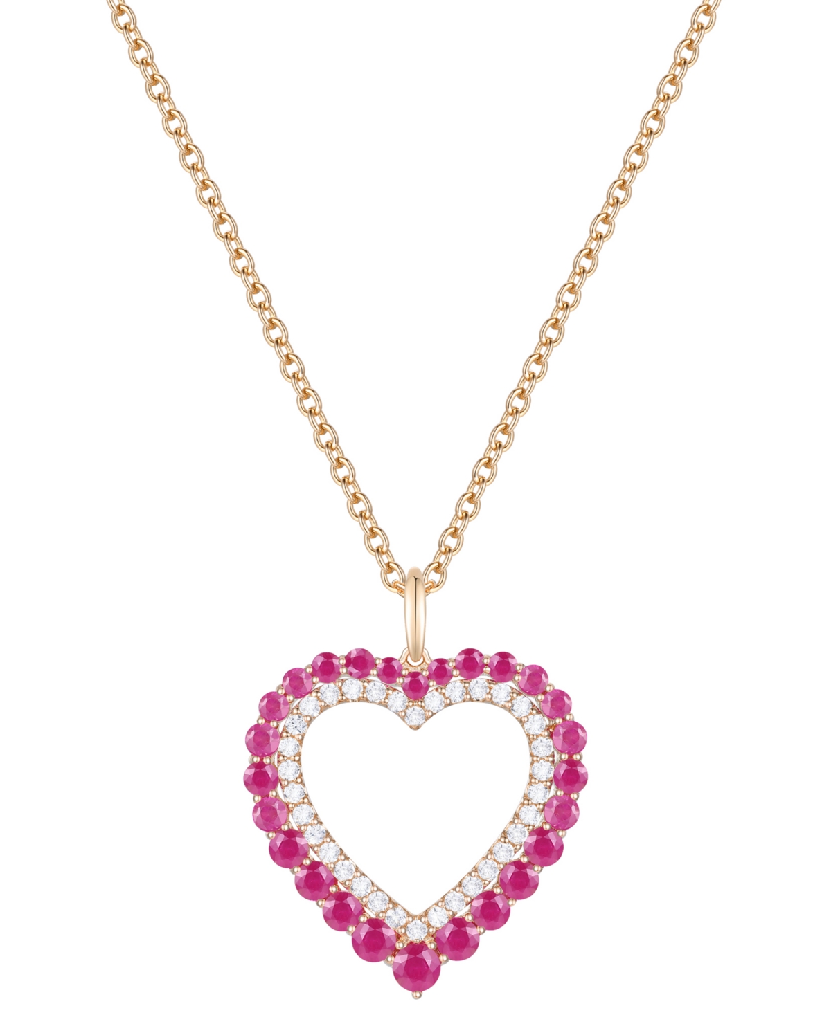 Macy's Ruby (1-1/4 Ct. T.w.) & Diamond (1/4 Ct. T.w.) Heart 18" Pendant Necklace In 14k Gold In Ruby