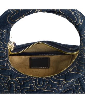 Women's Quilted Denim Hobo Bag with Gold Detailing