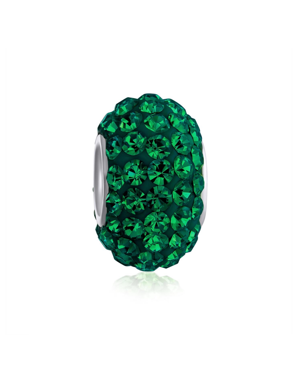 Bling Jewelry Solid Color Pave Crystal Bead Charm for Bracelet with Sterling Silver Core