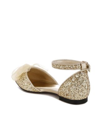 Clarice Sheer Bow Detail Glitter Flat Sandals