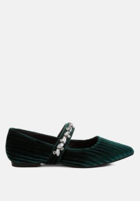 Rag and Co Womens Dresden Diamante Brooch Velvet Ballerinas