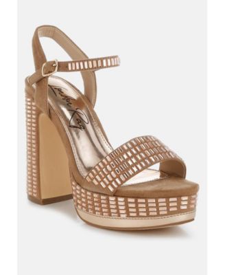 Womens Starlet Rhinestones Embellished Ankle Strap Heels