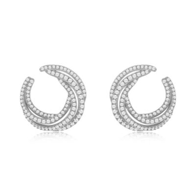 Suzy Levian Sterling Silver White Cubic Zirconia Open Circle Pave Earrings