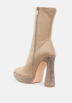 Womens Kasuti Lycra Rhinestone Detail Ankle Boots