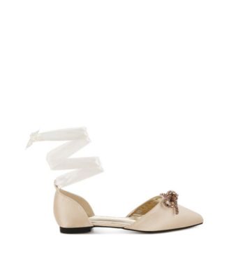 Simina Rhinestone Detail Bow Flat Sandals