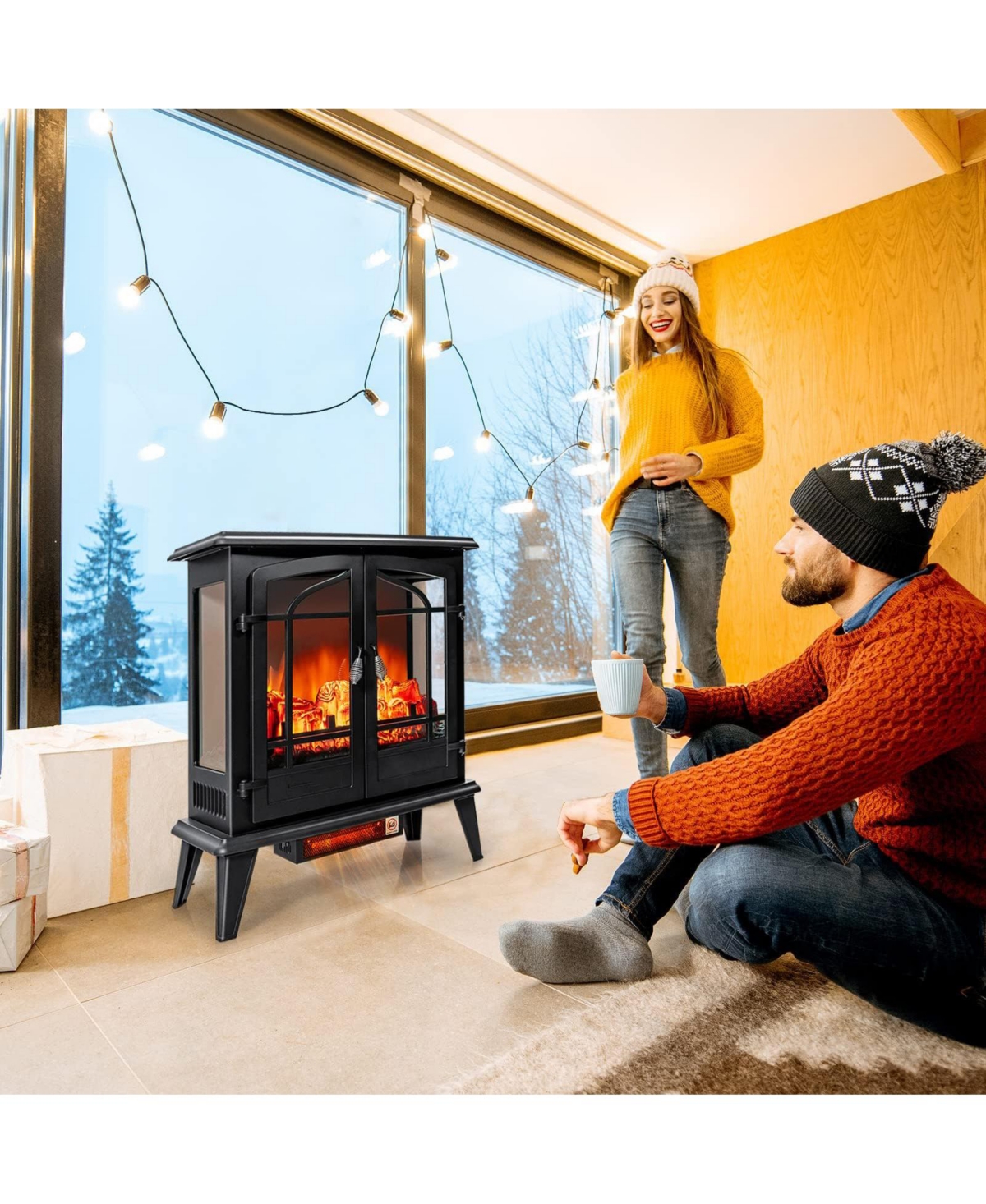 Sugift 25 Inch Freestanding Electric Fireplace Heater with Realistic Flame effect