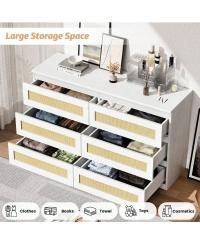 1Pc MDF 6-Drawer Rattan Anti-Tip Wide Storage Dresser Cabinet