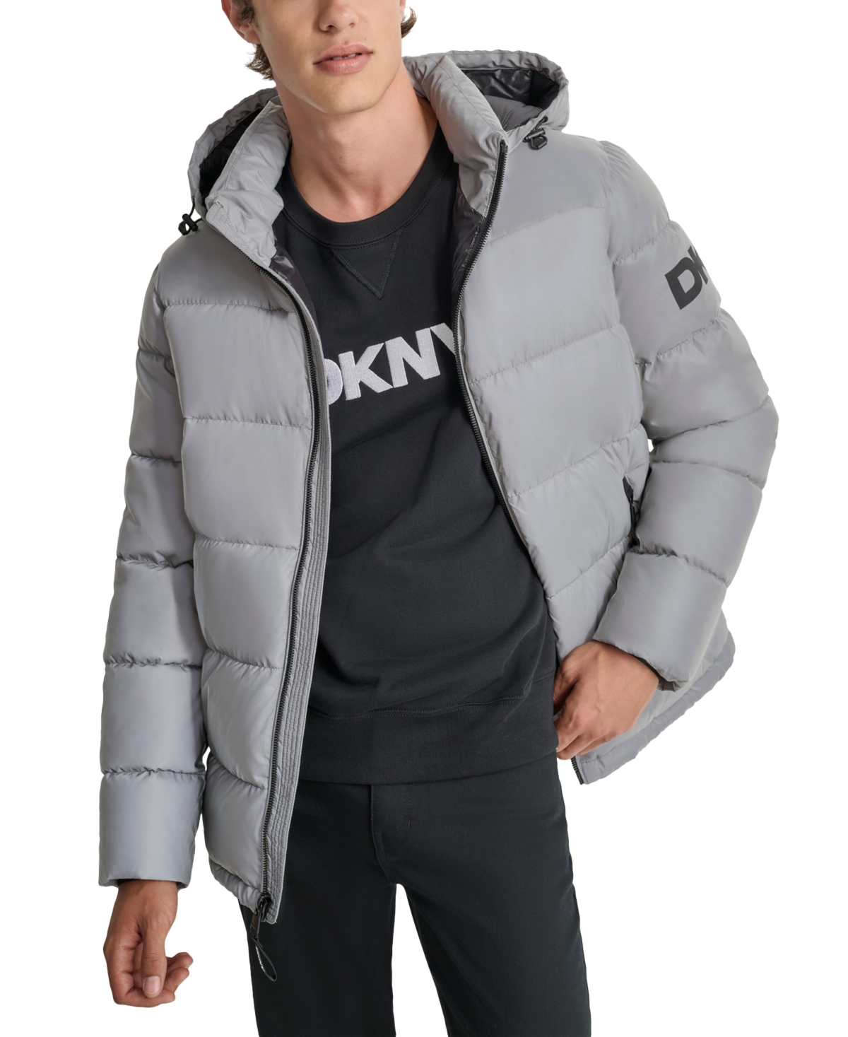 Dkny Men's Shiny Nylon Hooded Puffer Jacket