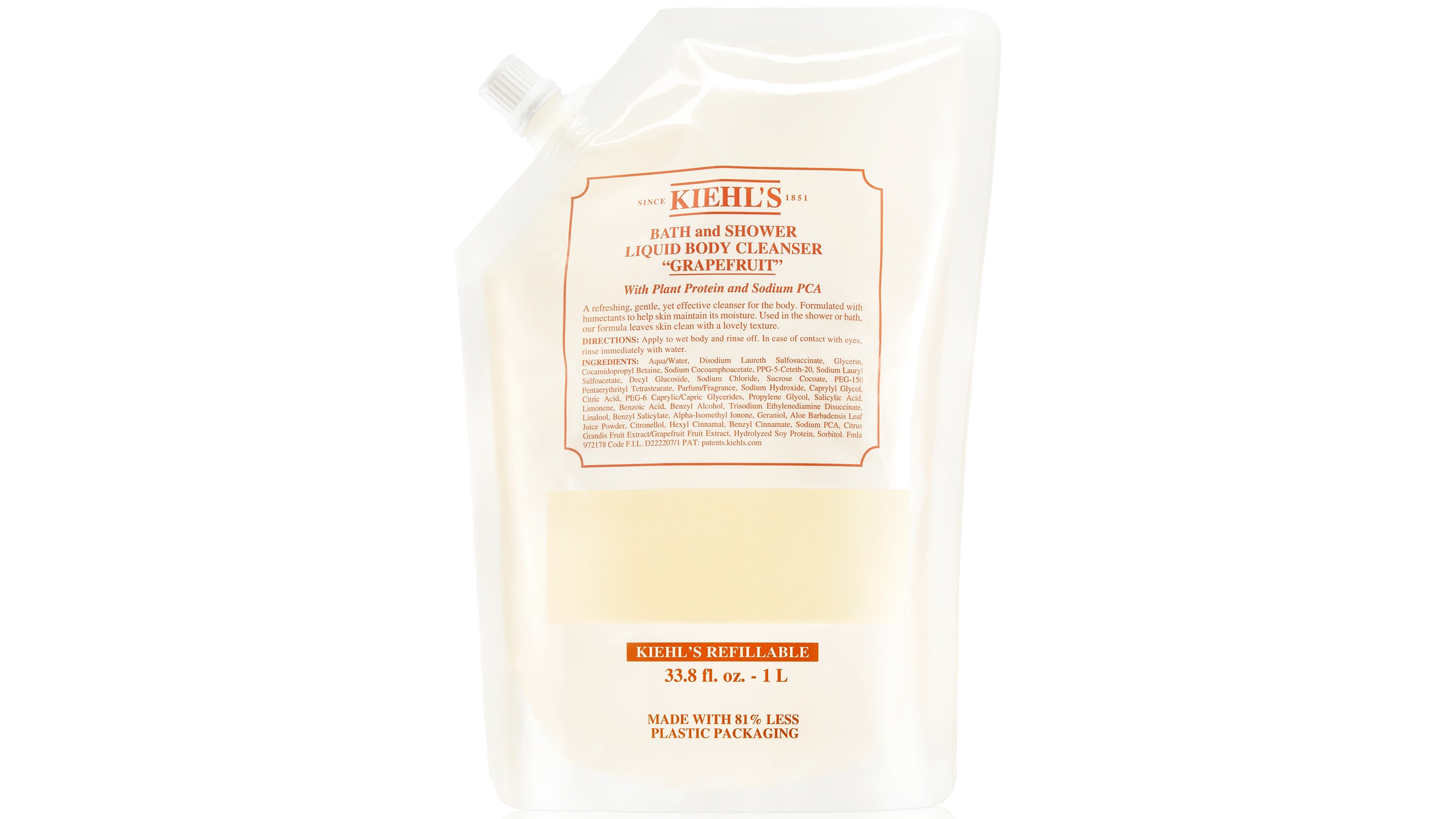 Kiehl's Since 1851 Grapefruit Bath & Shower Liquid Body Cleanser Refill Pouch, 33.8 oz.