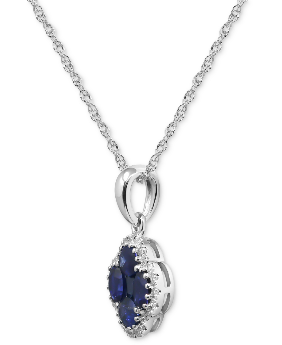 Macy's Sapphire (1 Ct. T.w.) & Diamond (1/10 Ct. T.w.) Clover Halo Cluster Pendant Necklace In 14k White Go In Sapphire