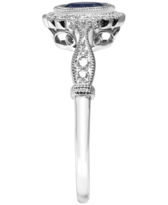 Sapphire (1/2 ct. t.w.) & Diamond (1/8 ct. t.w.) Halo Ring in 14k White Gold