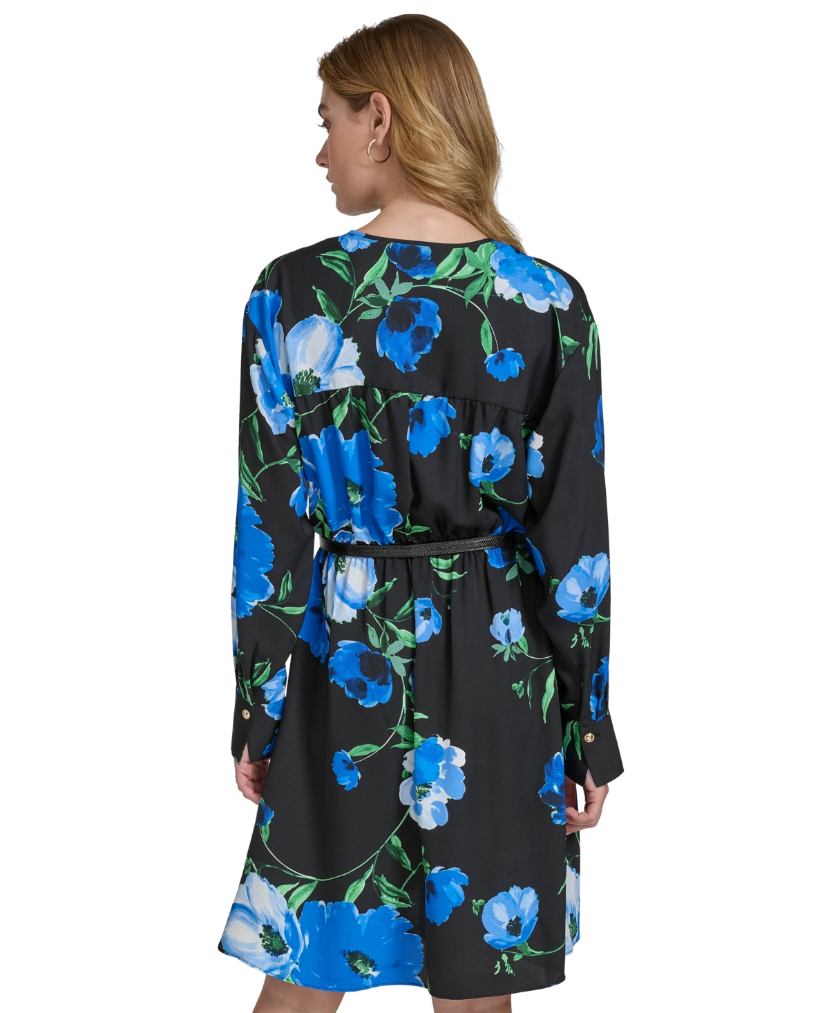 HALSTON WOMEN'S LONG-SLEEVE BELTED A-LINE DRESS 