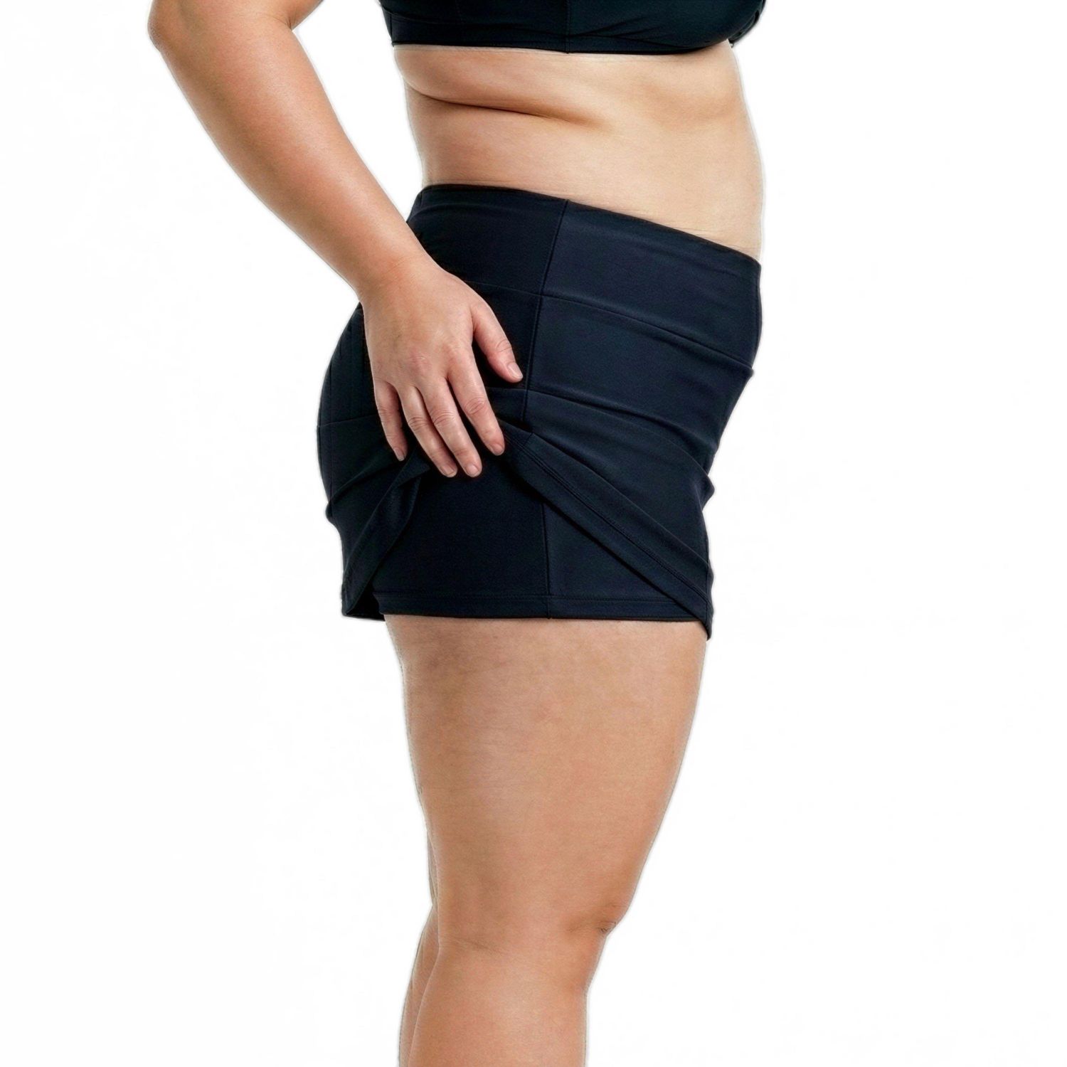 Plus Size Chlorine Resistant High Waisted Mini Swim Skirt With Shorts